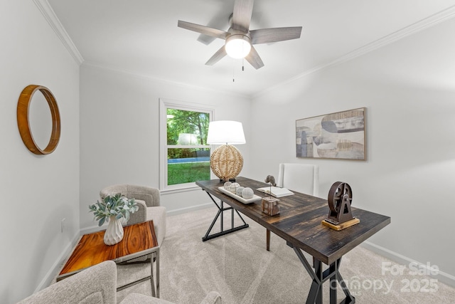 3519 Campbell Dr, Charlotte, NC 28205 - office space featuring carpet floors, crown molding, and ceiling fan