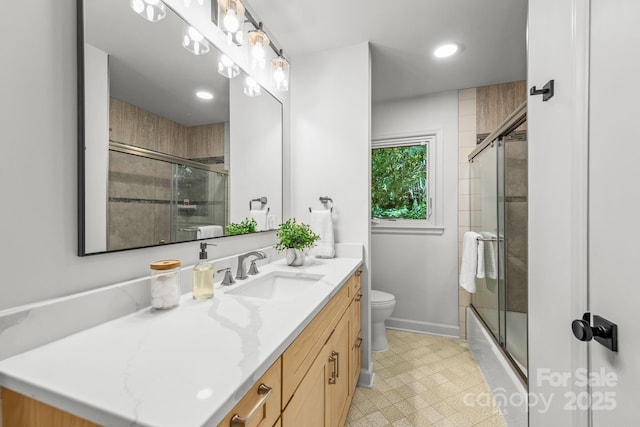 3519 Campbell Dr, Charlotte, NC 28205 - full bath with vanity, recessed lighting, and bath / shower combo with glass door
