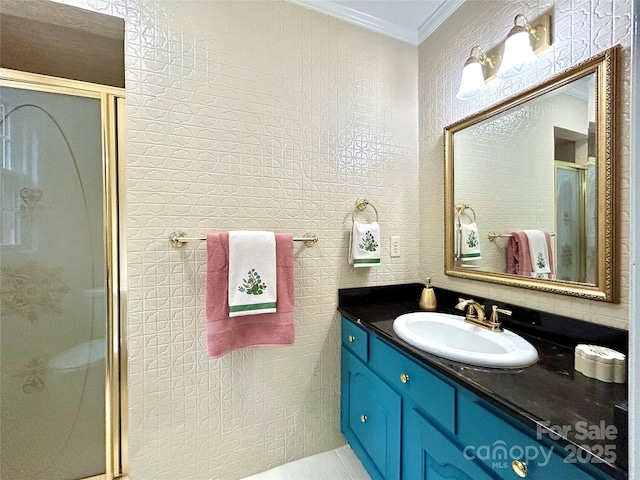 143 Uwharrie Ct Unit 1080, 1081, Mount Gilead, NC 27306 - full bathroom with crown molding, vanity, and a stall shower
