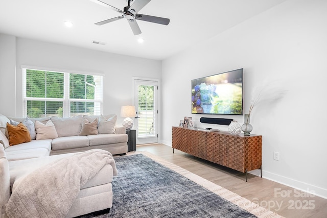 6365 Ashton Park Dr, Denver, NC 28037 - living area featuring light wood-type flooring, ceiling fan, and recessed lighting