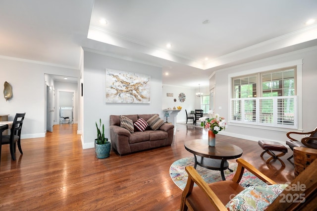 59 Ledgestone Dr, Fairview, NC 28730 - living room featuring wood finished floors, crown molding, recessed lighting, and a raised ceiling