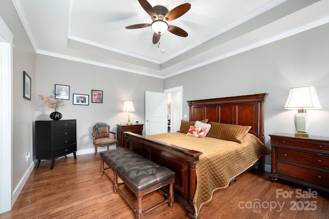 59 Ledgestone Dr, Fairview, NC 28730 - bedroom with wood finished floors, a raised ceiling, ornamental molding, and ceiling fan