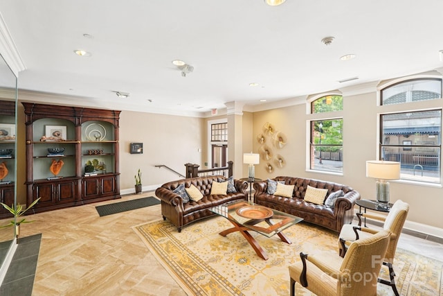 229 N Church St Unit 401, Charlotte, NC 28202 - living room featuring crown molding and recessed lighting