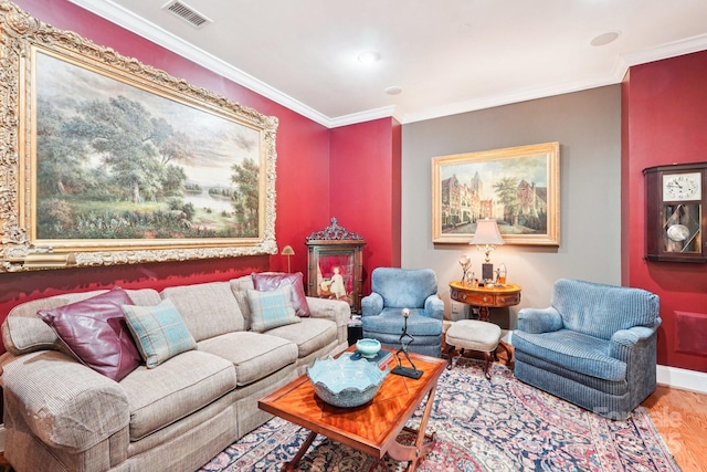 229 N Church St Unit 401, Charlotte, NC 28202 - living area featuring wood finished floors and ornamental molding