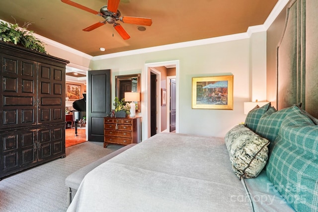 229 N Church St Unit 401, Charlotte, NC 28202 - bedroom with crown molding, carpet, and ceiling fan