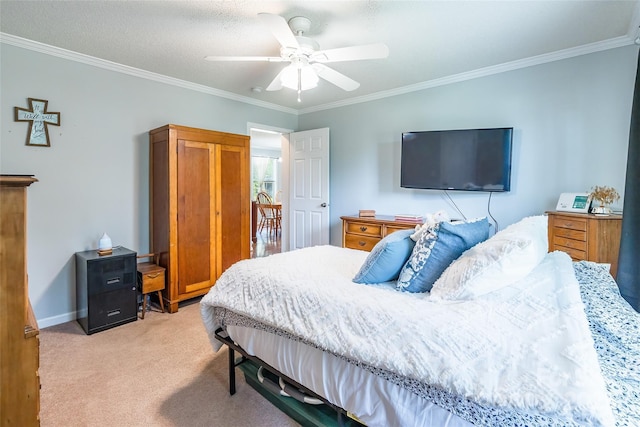 1828 Pine Hollow Pl, Hudson, NC 28638 - bedroom featuring ornamental molding, light carpet, and ceiling fan