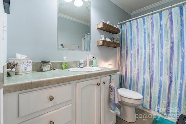 1828 Pine Hollow Pl, Hudson, NC 28638 - bathroom featuring vanity, ornamental molding, and a shower with shower curtain