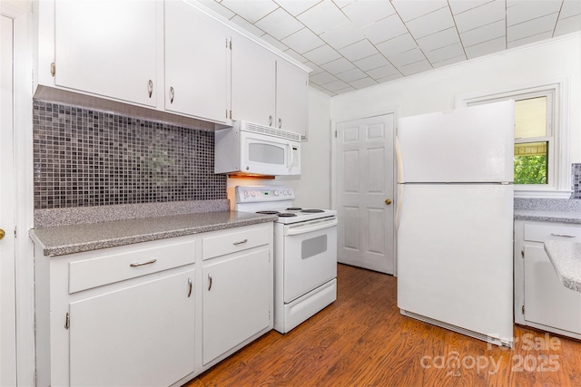 416 Pete Brittain Rd, Morganton, NC 28655 - kitchen with white appliances, white cabinetry, and backsplash