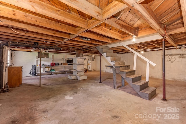 416 Pete Brittain Rd, Morganton, NC 28655 - unfinished basement with stairs and electric water heater