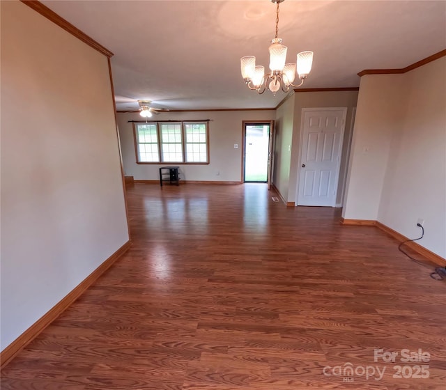2963 Freezer Locker Rd, Hudson, NC 28638 - empty room featuring wood finished floors, a chandelier, ornamental molding, and ceiling fan