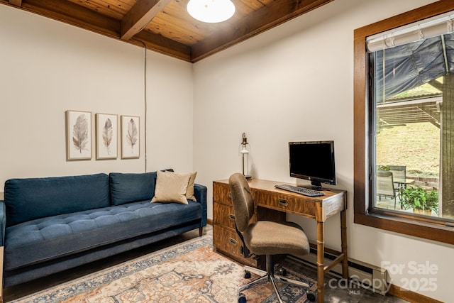 79 Creekside Ln, Spruce Pine, NC 28777 - office space with a wooden ceiling with exposed beams