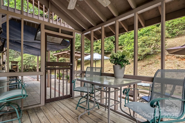 79 Creekside Ln, Spruce Pine, NC 28777 - deck featuring outdoor dining space and a ceiling fan