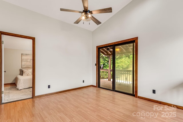 79 Creekside Ln, Spruce Pine, NC 28777 - spare room featuring light wood-type flooring, a ceiling fan, and high vaulted ceiling