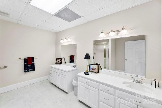 600 Queens Rd, Cherryville, NC 28021 - bathroom with vanity, a drop ceiling, a shower stall, and tile patterned floors