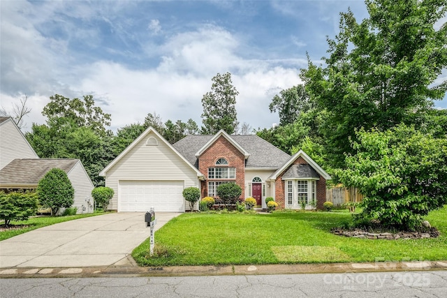 6414 Goldenblush Cir, Charlotte, NC 28269 - traditional-style house featuring brick siding, driveway, a front yard, and a garage