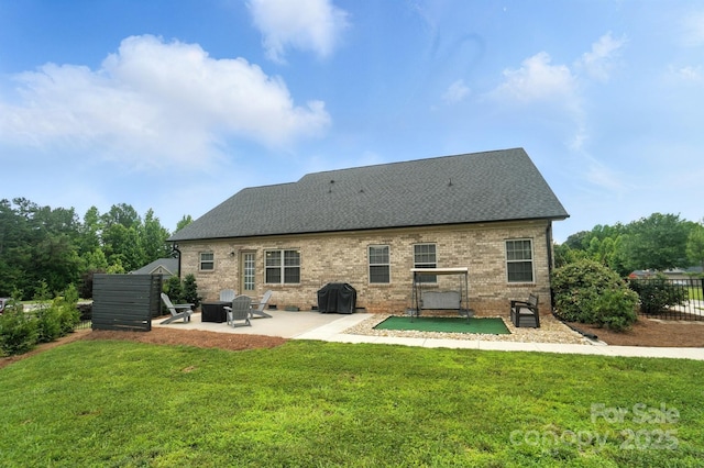 3256 Fairmead Dr, Concord, NC 28025 - rear view of house featuring a patio area, a shingled roof, and brick siding