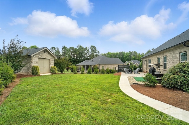 3256 Fairmead Dr, Concord, NC 28025 - view of green lawn featuring a patio area and a shed