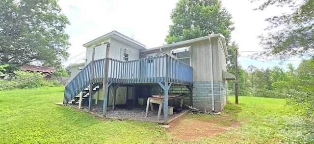 3682 Old Petra Mill Rd, Granite Falls, NC 28630 - rear view of house with stairway, a yard, and a deck