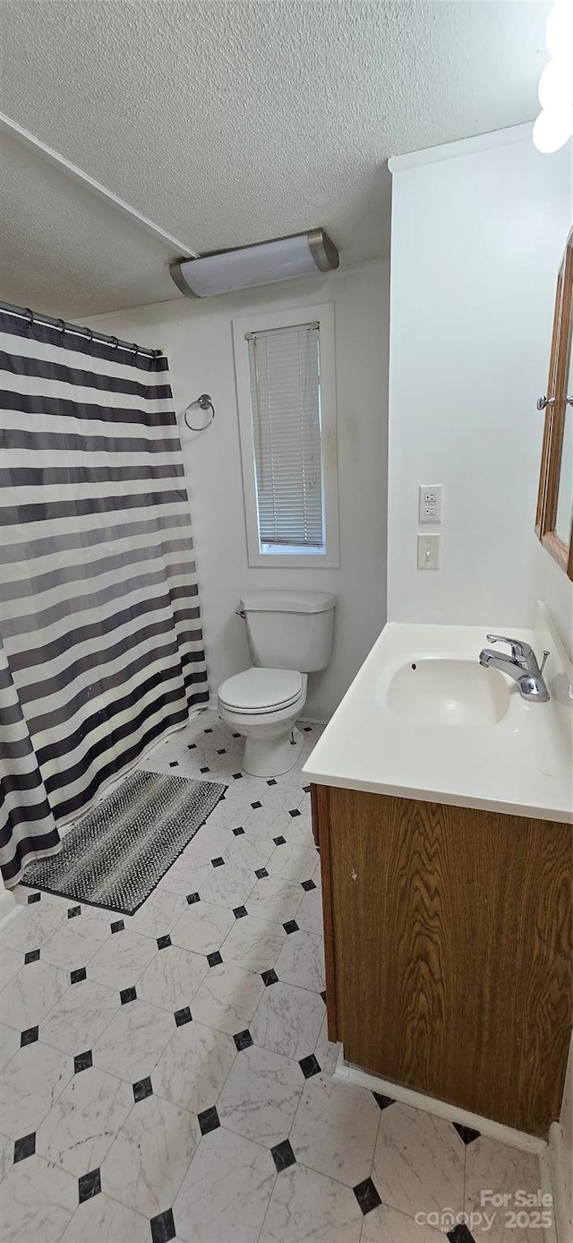 3682 Old Petra Mill Rd, Granite Falls, NC 28630 - bathroom featuring vanity, a textured ceiling, and a shower with shower curtain