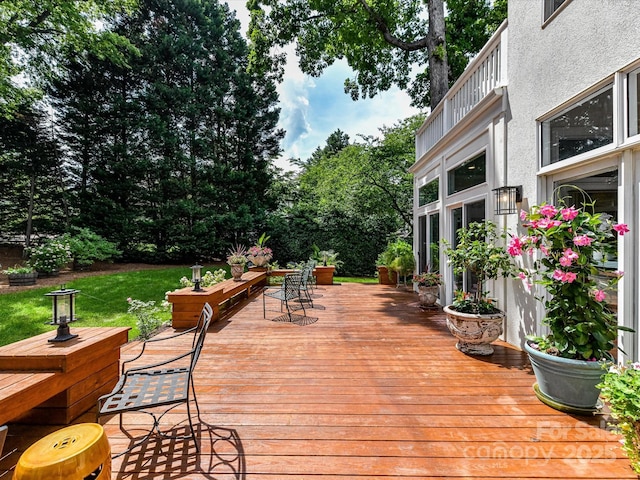 19205 Hidden Cove Ln, Cornelius, NC 28031 - wooden terrace with a yard