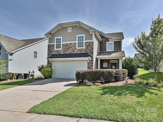 3009 Canopy Dr, Indian Trail, NC 28079 - view of front facade with a garage, concrete driveway, a front yard, and stone siding