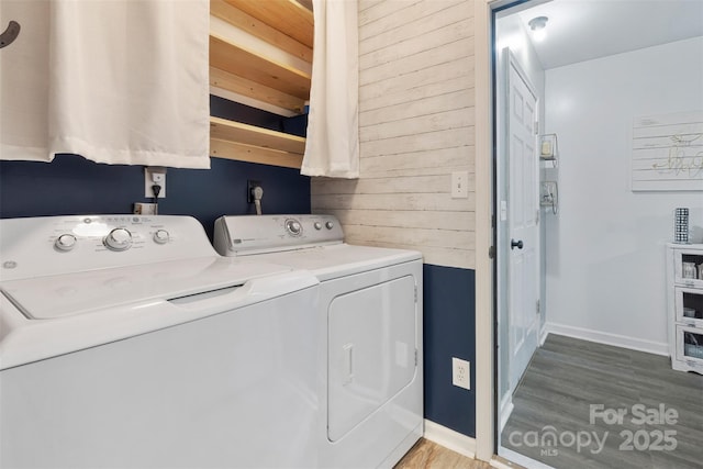 1507 Breckenwood Dr, Rock Hill, SC 29732 - washroom with independent washer and dryer, wood walls, and wood finished floors