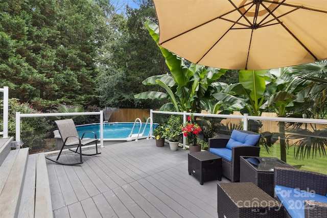 1507 Breckenwood Dr, Rock Hill, SC 29732 - wooden terrace with a fenced backyard, an outdoor pool, and an outdoor hangout area