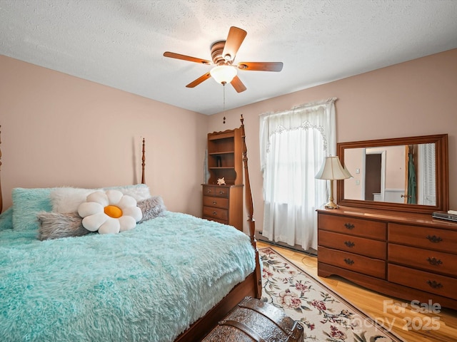 3471 Greentree Acres Rd, Valdese, NC 28690 - bedroom with a textured ceiling, a ceiling fan, and light wood-style flooring