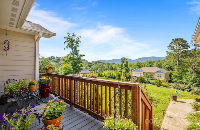 2369 Saratoga Run, Morganton, NC 28655 - wooden deck featuring a mountain view and a lawn