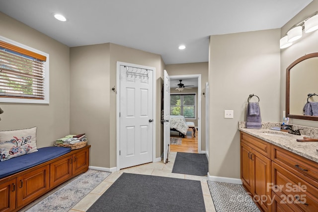 2369 Saratoga Run, Morganton, NC 28655 - full bathroom with connected bathroom, vanity, a ceiling fan, recessed lighting, and tile patterned flooring