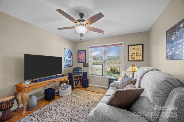 2369 Saratoga Run, Morganton, NC 28655 - living room featuring a ceiling fan and wood finished floors