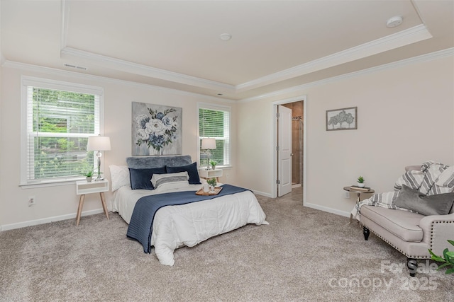 1514 Starmount Cove Ln, Charlotte, NC 28210 - carpeted bedroom with a tray ceiling and crown molding