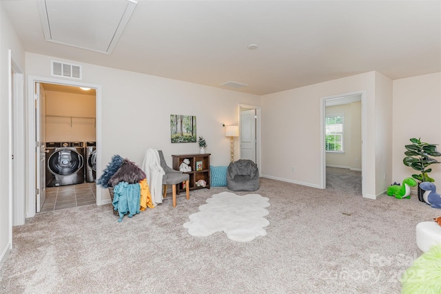 1514 Starmount Cove Ln, Charlotte, NC 28210 - living area with independent washer and dryer, attic access, and carpet floors