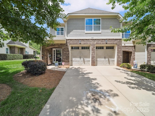 9428 Carneros Creek Rd, Charlotte, NC 28214 - view of front of house with brick siding, driveway, an attached garage, and a front yard