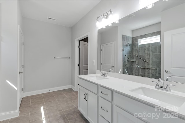5244 Admirals Lndg, Lancaster, SC 29720 - full bathroom featuring double vanity, tiled shower, and tile patterned floors