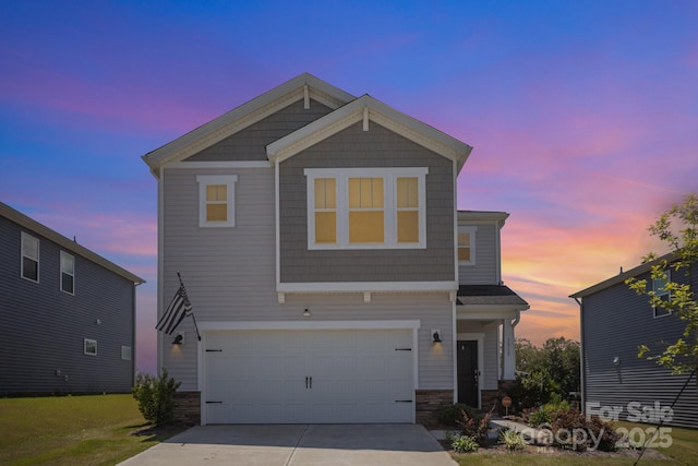 1010 Harry Ct, Albemarle, NC 28001 - craftsman house with concrete driveway, a garage, and stone siding