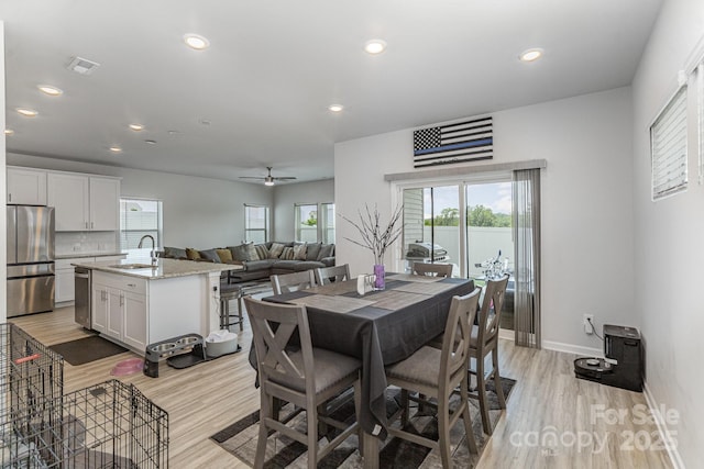 1010 Harry Ct, Albemarle, NC 28001 - dining space featuring healthy amount of natural light, light wood-style floors, recessed lighting, and ceiling fan