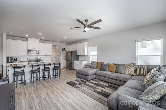 1010 Harry Ct, Albemarle, NC 28001 - living room with a ceiling fan, light wood-type flooring, and recessed lighting