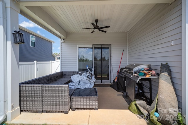 1010 Harry Ct, Albemarle, NC 28001 - view of patio / terrace with a ceiling fan, an outdoor living space, and grilling area