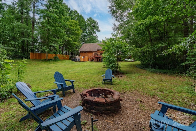 204 Terrys Gap Loop Rd, Fletcher, NC 28732 - view of yard featuring an outdoor fire pit and a deck