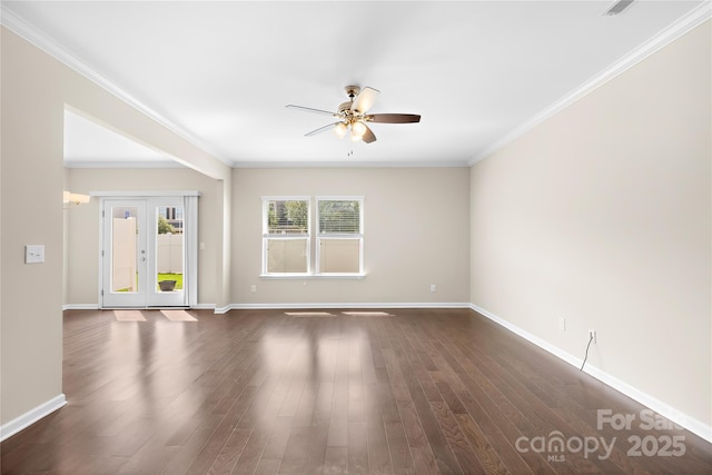 921 Summerlake Dr, Fort Mill, SC 29715 - unfurnished living room with ceiling fan, dark wood finished floors, and crown molding