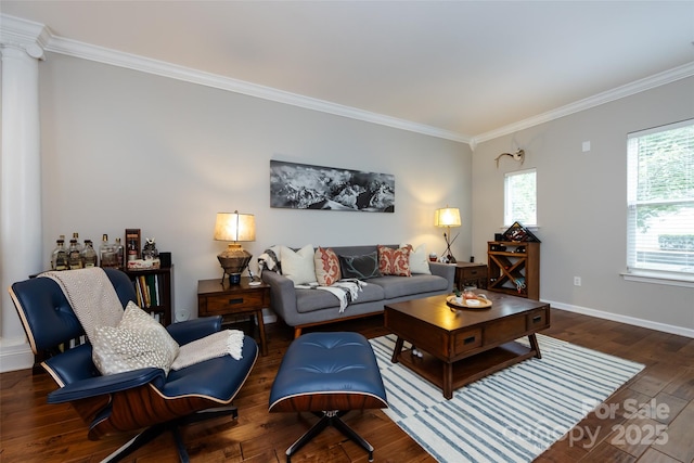 432 W Worthington Ave, Charlotte, NC 28203 - living area with crown molding, wood finished floors, and ornate columns