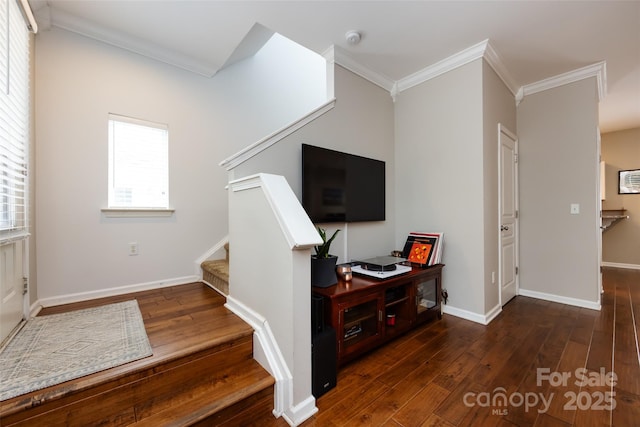 432 W Worthington Ave, Charlotte, NC 28203 - staircase featuring hardwood / wood-style flooring and crown molding