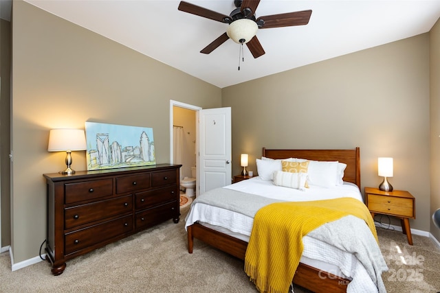 432 W Worthington Ave, Charlotte, NC 28203 - bedroom featuring light colored carpet, ceiling fan, and connected bathroom