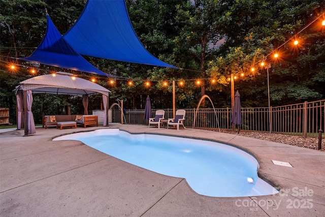 6411 Glenn Teague Rd, Charlotte, NC 28216 - view of swimming pool featuring an outdoor living space, a patio area, a gazebo, and a fenced backyard