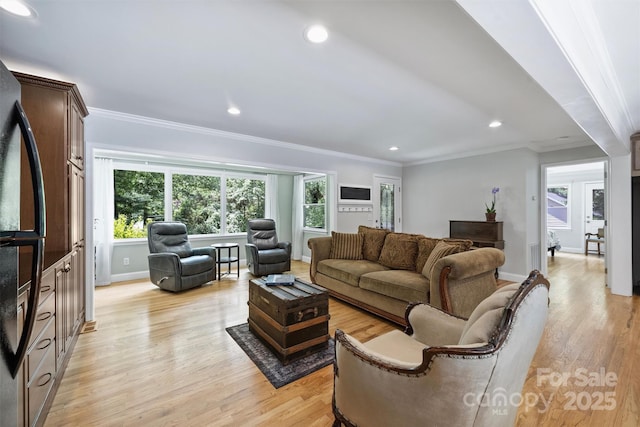 6411 Glenn Teague Rd, Charlotte, NC 28216 - living room with light wood-style floors, crown molding, and recessed lighting