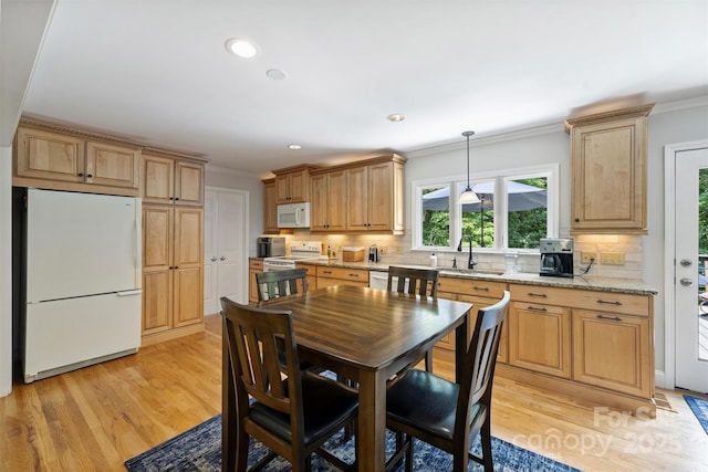 6411 Glenn Teague Rd, Charlotte, NC 28216 - dining room with ornamental molding, light wood-type flooring, and recessed lighting