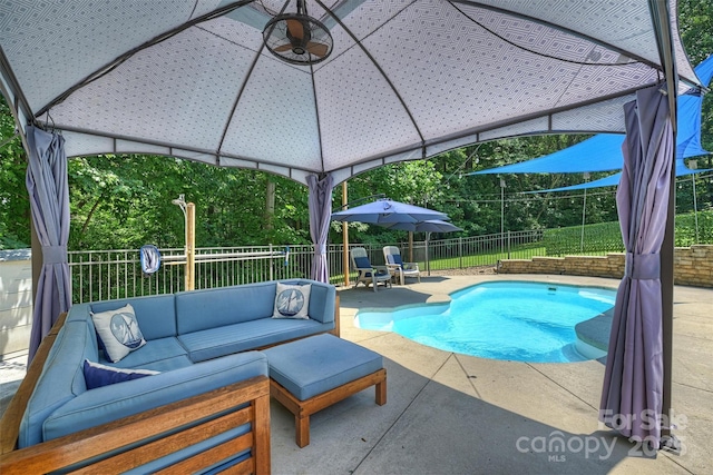 6411 Glenn Teague Rd, Charlotte, NC 28216 - view of pool with an outdoor hangout area, a fenced backyard, a gazebo, and a patio area
