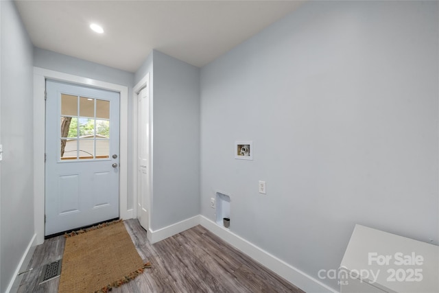 2513 Rolfe St, Hendersonville, NC 28791 - laundry room featuring hookup for a washing machine, hookup for an electric dryer, wood finished floors, and recessed lighting