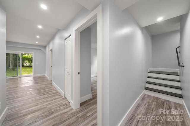 2513 Rolfe St, Hendersonville, NC 28791 - hallway featuring wood finished floors, recessed lighting, and stairs